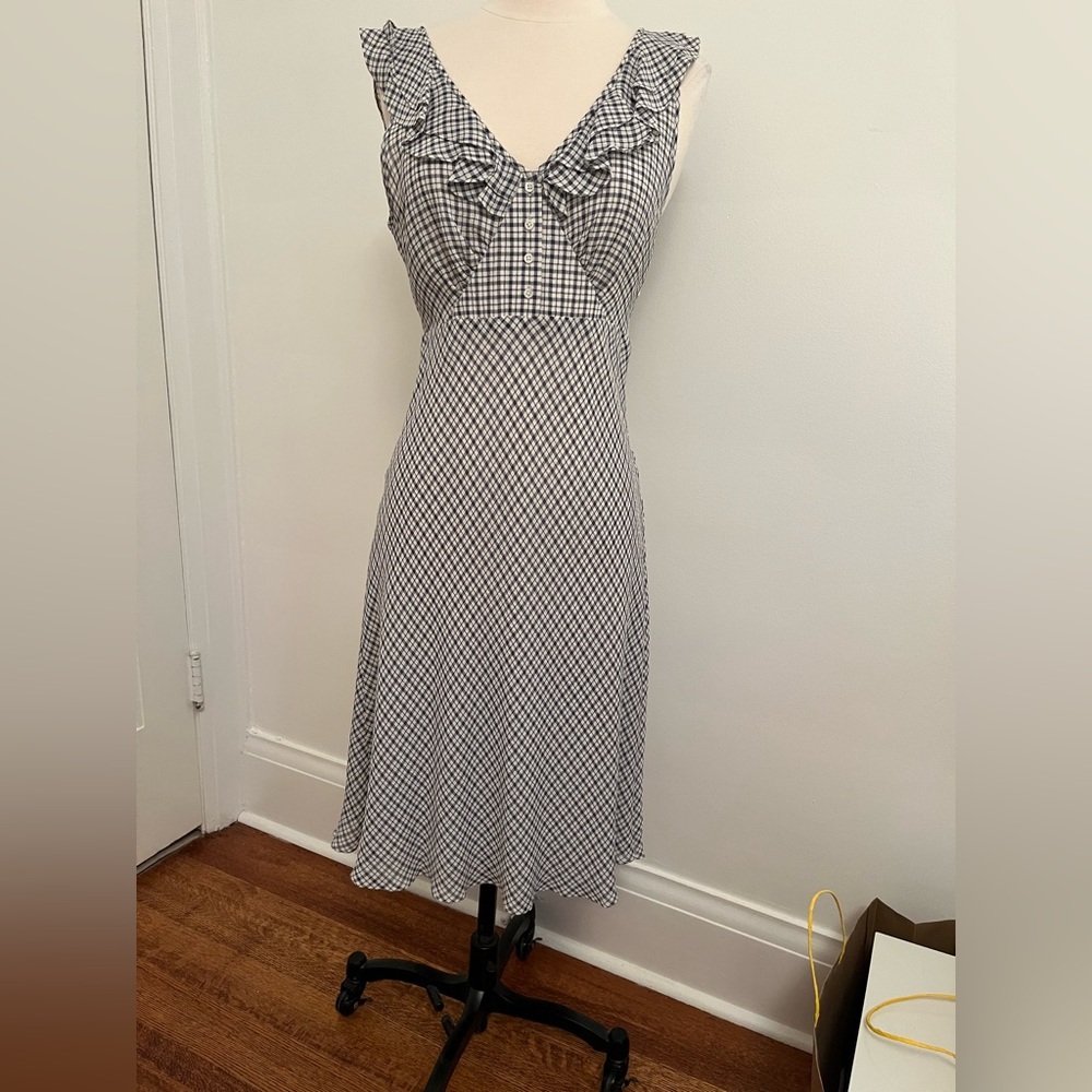 DKNY Navy and Cream check bias cut Dress